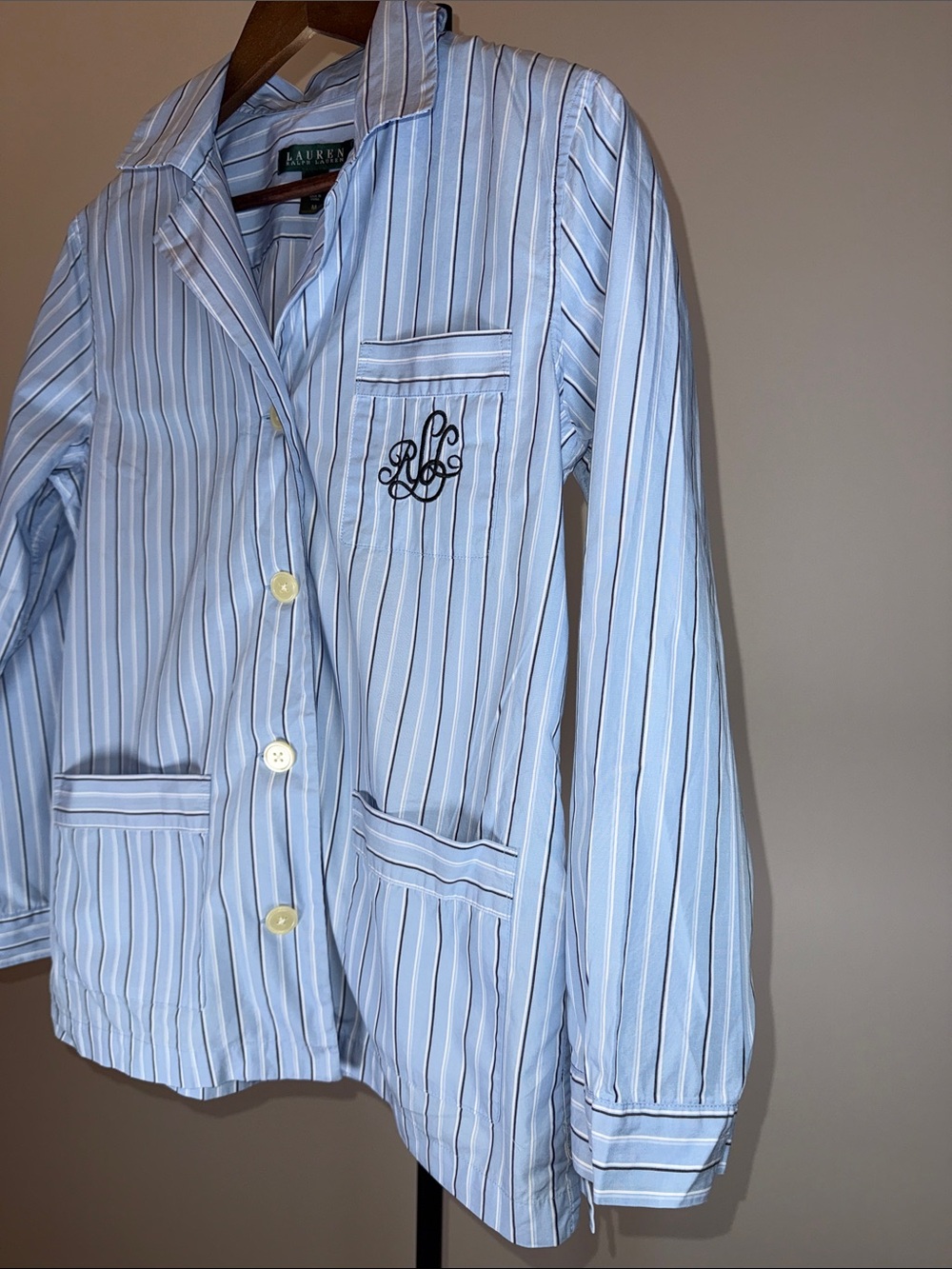 Lauren Ralph Lauren Blue Striped 100% Cotton Pajama Set | Size M - Picture 7 of 13